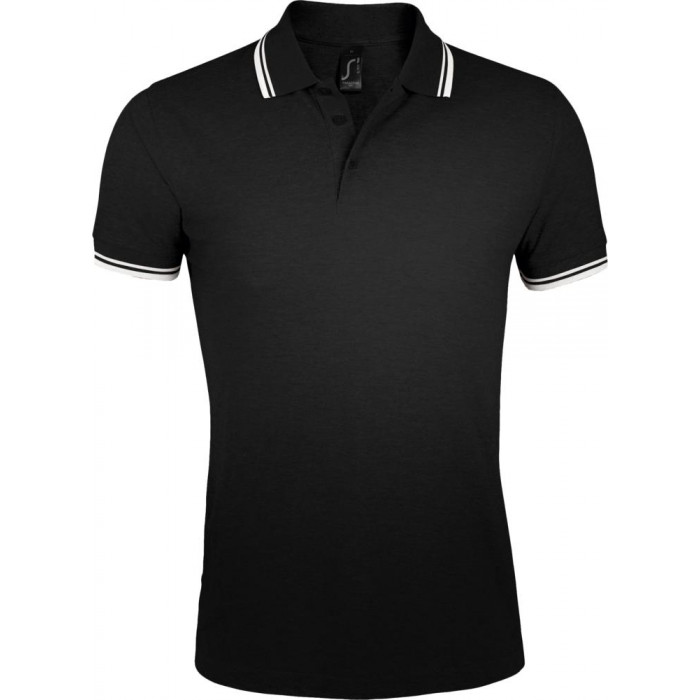 Рубашка поло мужская Pasadena Men 200 с контрастной отделкой черная с белым, размер XXL
