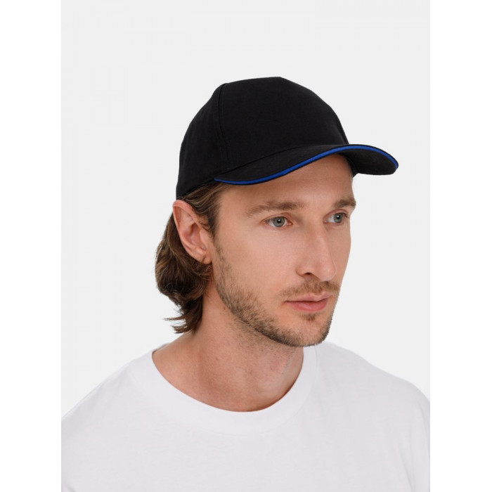 Бейсболка Long Beach, черная с ярко-синим