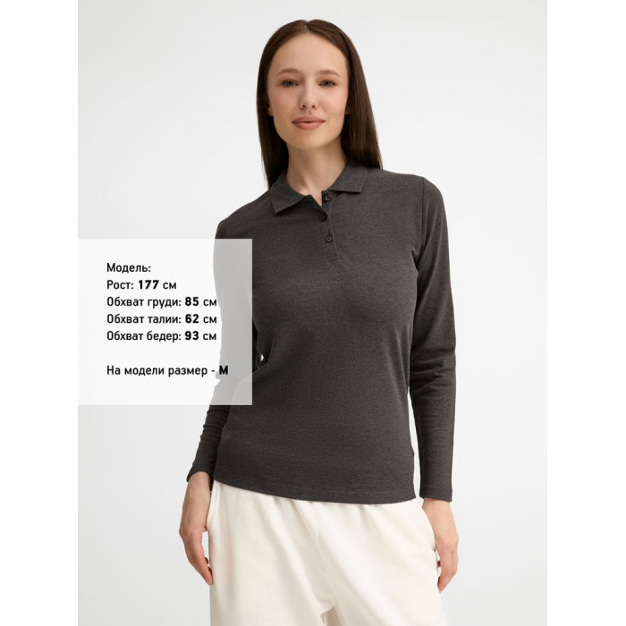 Рубашка поло женская с длинным рукавом Perfect LSL Women черный меланж, размер XXL