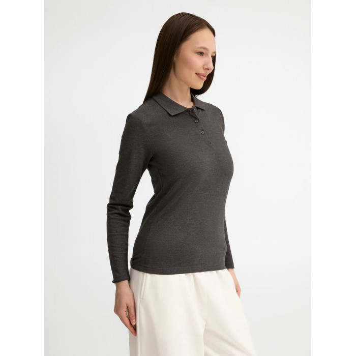 Рубашка поло женская с длинным рукавом Perfect LSL Women черный меланж, размер XXL