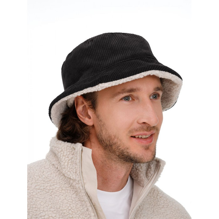 Панама Bucket двусторонняя, темно-серая с бежевым, размер M/L