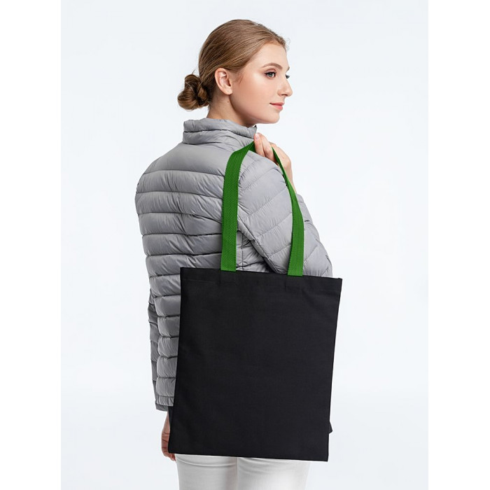 Холщовая сумка BrighTone, черная с зелеными ручками
