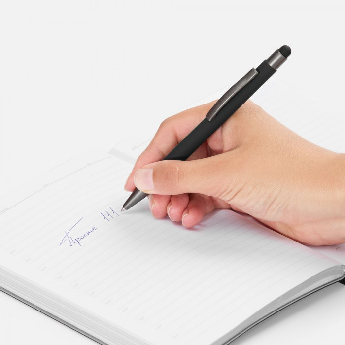 Ручка шариковая Atento Soft Touch Stylus со стилусом, черная