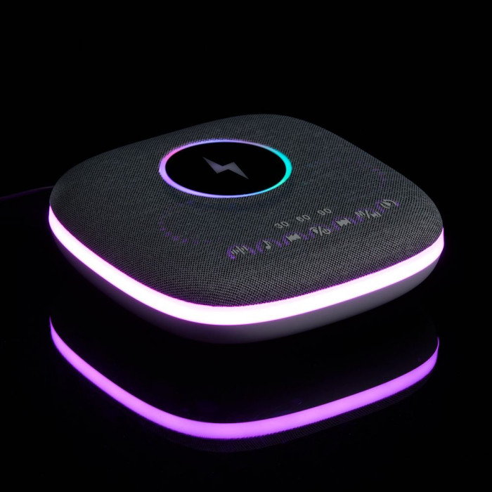 Bluetooth-колонка с беспроводной зарядкой и подсветкой Terrafonic, серая