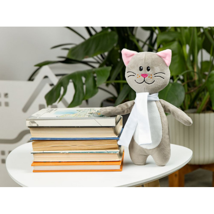 Мягкая игрушка Beastie Toys, котик с белым шарфом