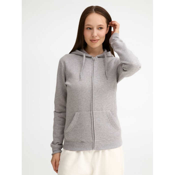 Толстовка женская на молнии с капюшоном Seven Women 290, серый меланж, размер XL