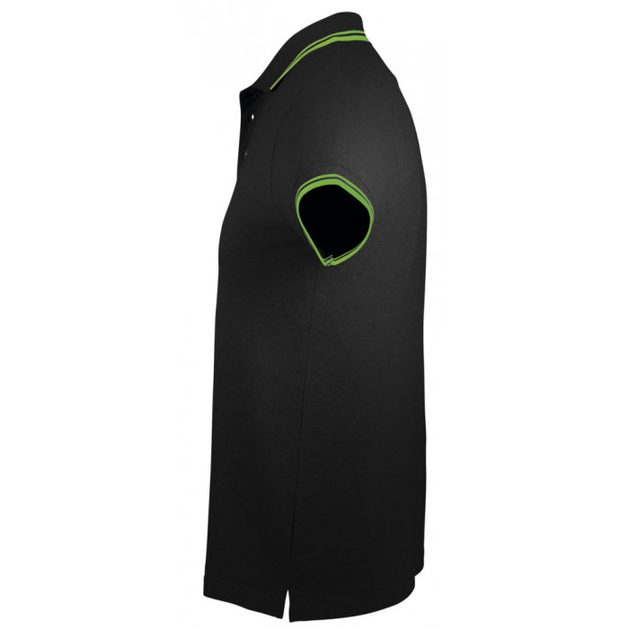 Рубашка поло мужская Pasadena Men 200 с контрастной отделкой, черная с зеленым