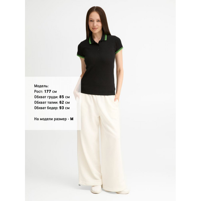 Рубашка поло женская Pasadena Women 200 с контрастной отделкой, черная с зеленым