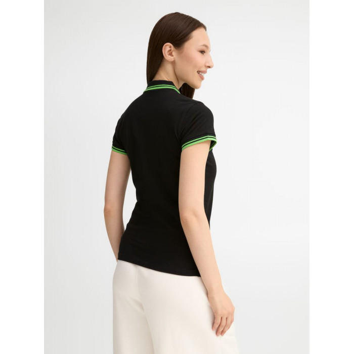 Рубашка поло женская Pasadena Women 200 с контрастной отделкой, черная с зеленым