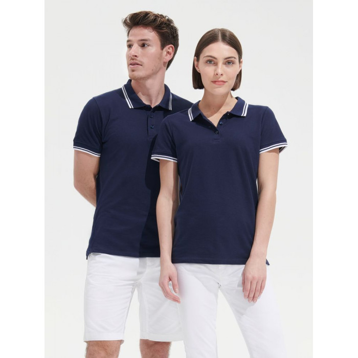 Рубашка поло женская Pasadena Women 200 с контрастной отделкой темно-синяя с белым, размер XXL