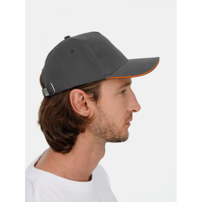 Бейсболка Long Beach, серая с оранжевым
