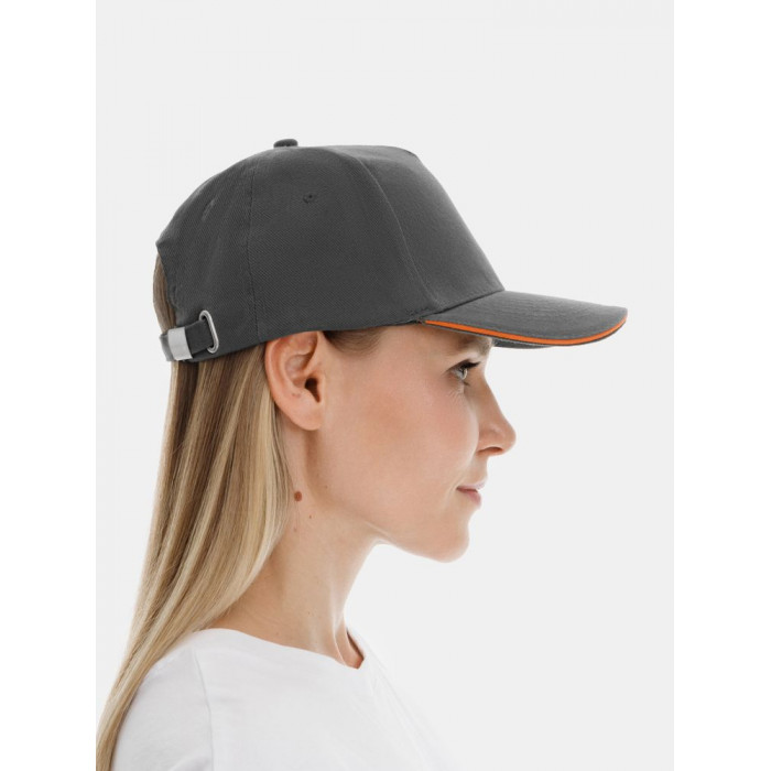 Бейсболка Long Beach, серая с оранжевым