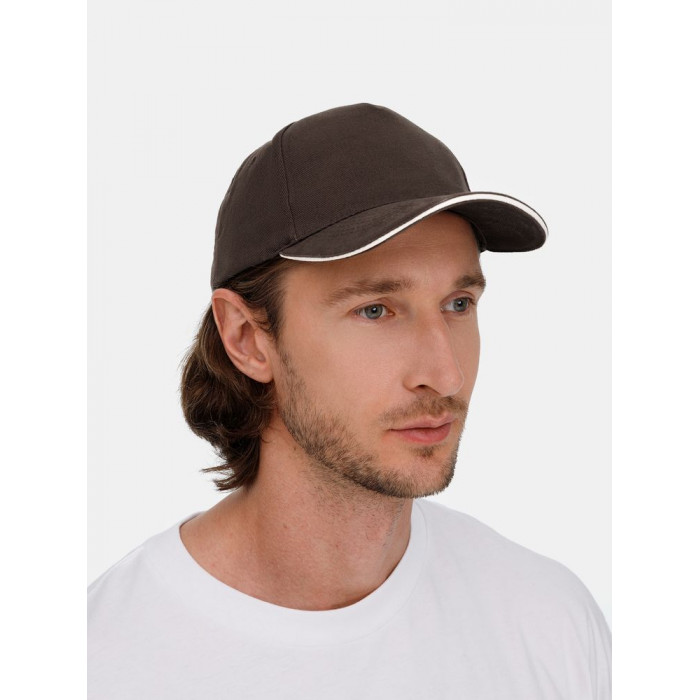 Бейсболка Long Beach, коричневая с бежевым