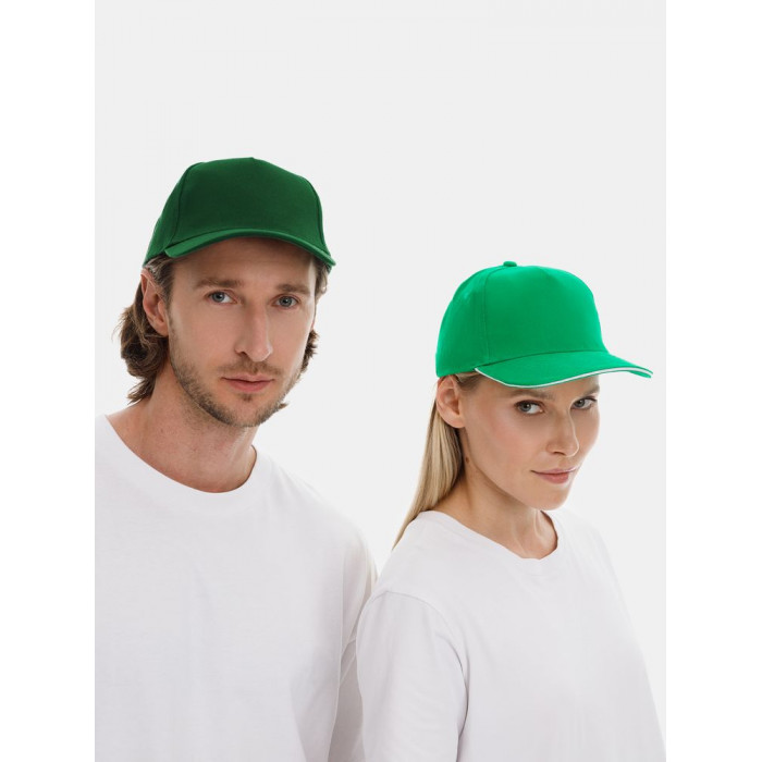 Бейсболка Long Beach, ярко-зеленая с белым