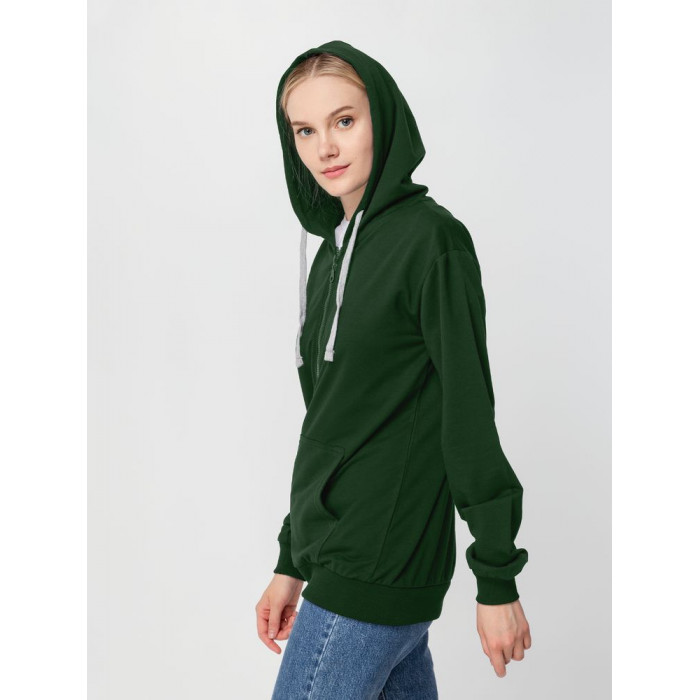 Толстовка на молнии с капюшоном Siverga, темно-зеленая, размер XS