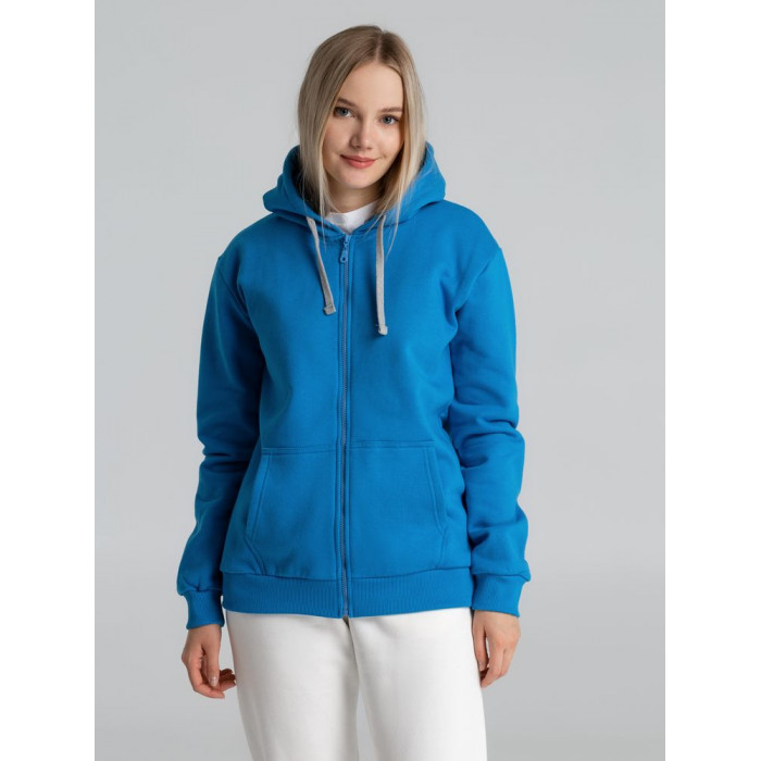 Толстовка с капюшоном на молнии Unit Siverga Heavy, бирюзовая, размер XS