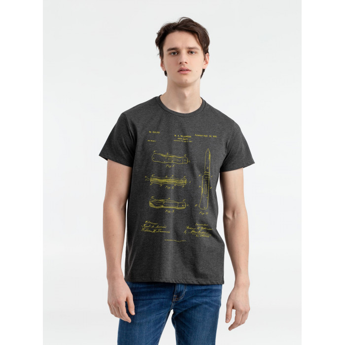 Футболка приталенная Old Patents. Knife, черный меланж, размер S