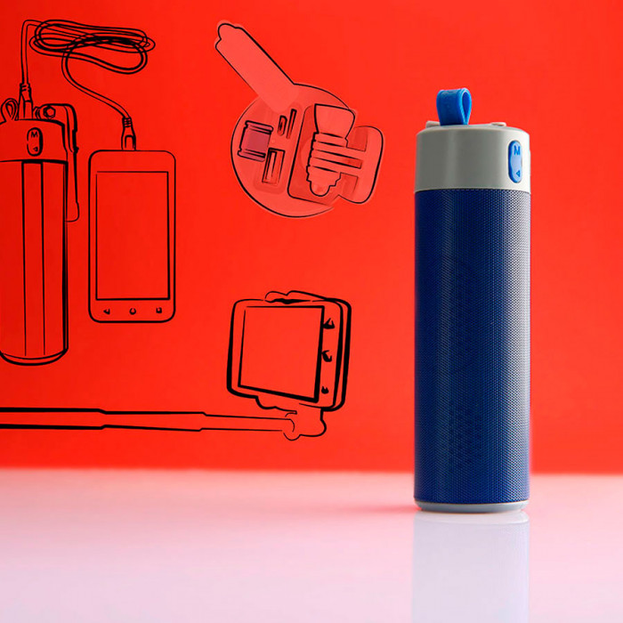 Bluetooth колонка с зарядным устройством(2000mAh) и моноподом "Turbo Tube",красный с серым,18х5,5х5,3 Bluetooth колонка с зарядным устройством(2000mAh) и моноподом "Turbo Tube",красный с серым,18х5,5х5,3