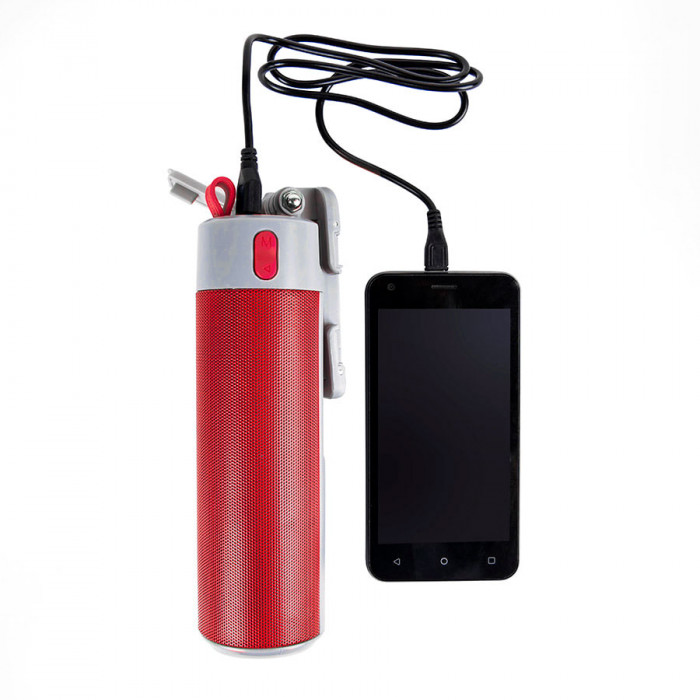 Bluetooth колонка с зарядным устройством(2000mAh) и моноподом "Turbo Tube",красный с серым,18х5,5х5,3 Bluetooth колонка с зарядным устройством(2000mAh) и моноподом "Turbo Tube",красный с серым,18х5,5х5,3
