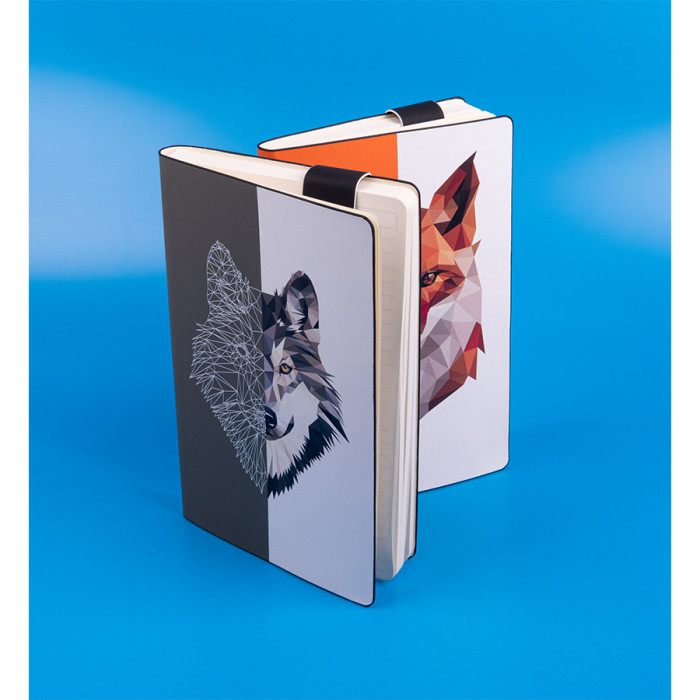 Бизнес-блокнот UNI, A5, бело-темно-серый, мягкая обложка, в линейку, черное ляссе