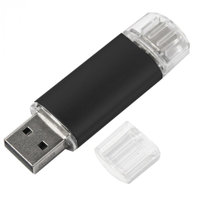 USB flash-карта ASSORTI OTG Type-C (8Гб), черная, 6,3х1,7х0,8 см, металл