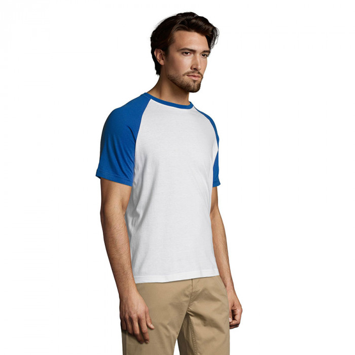 Футболка "Funky", белый с ярко-синим_2XL, 100% х/б, 150 г/м2