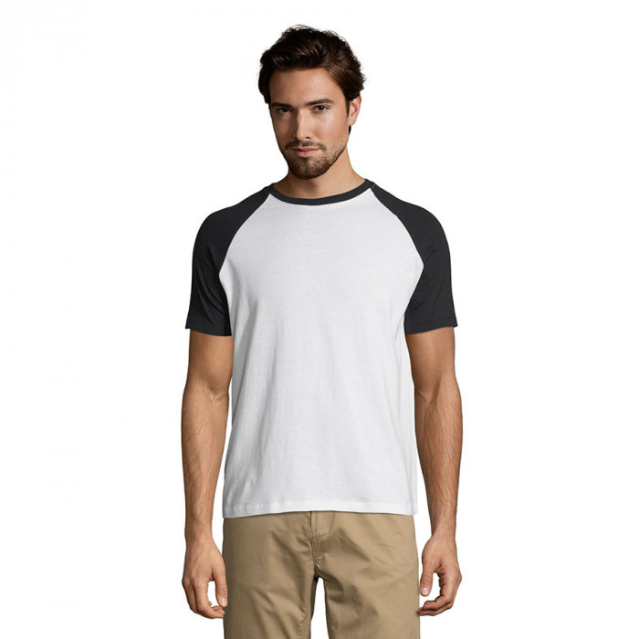 Футболка "Funky", белый с темно-синим_2XL, 100% х/б, 150 г/м2