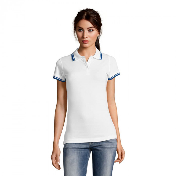 Поло "Pasadena Women", белый, темно-синий_XL, 100% х/б, 200г/м2