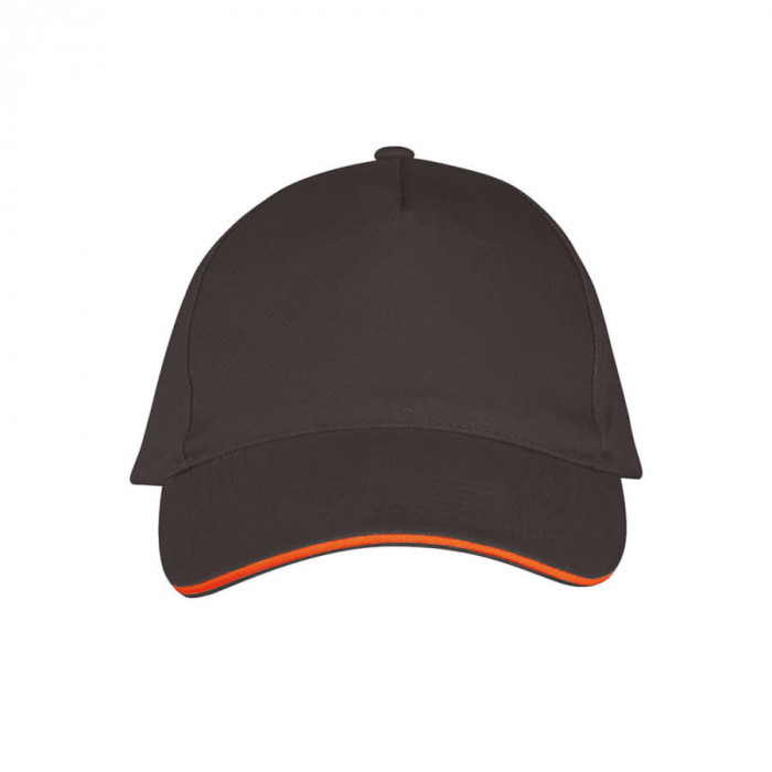 Бейсболка "LONG BEACH", 5 клиньев, метал. застежка, т.-серый/оранж., 100% хлопок, плотность 260 г/м2