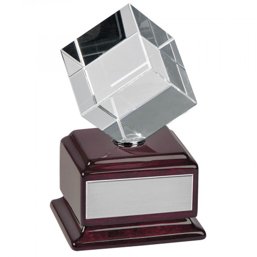 Стела  "Куб вращающийся", 8.5х9.2х14.8 см, стекло, дерево, лазерная гравировка