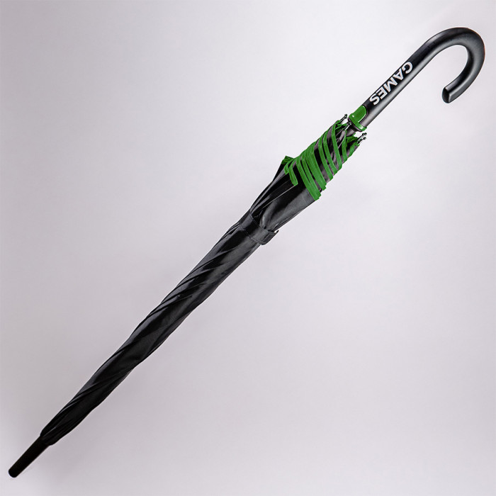 Зонт-трость "Back to black", полуавтомат, 100% полиэстер, черный с зеленым