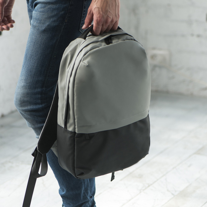 Рюкзак "Hugo", серый/черный, 43х30х10 см, осн. ткань:100% пл-р с пок-тием PU,подкладка:100% пл-р