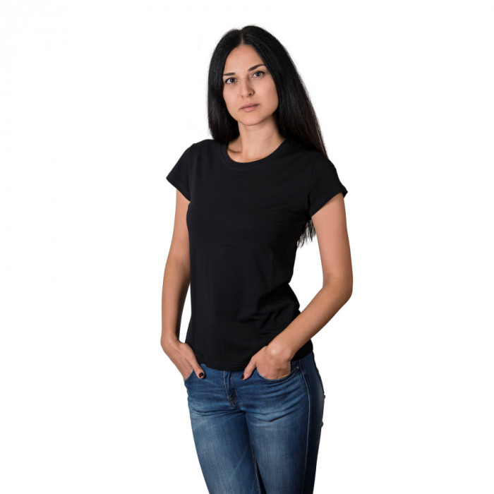 Футболка женская   "Ритейл" черный_2XL, 92% хлопок 8% лайкра, 160 г/м2