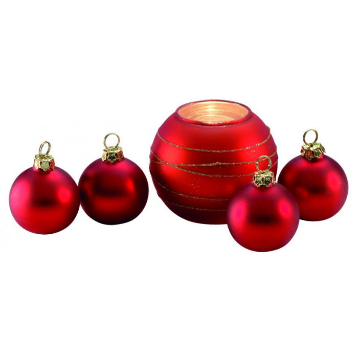 Набор: 4 ёлочных игрушки и подсвечник