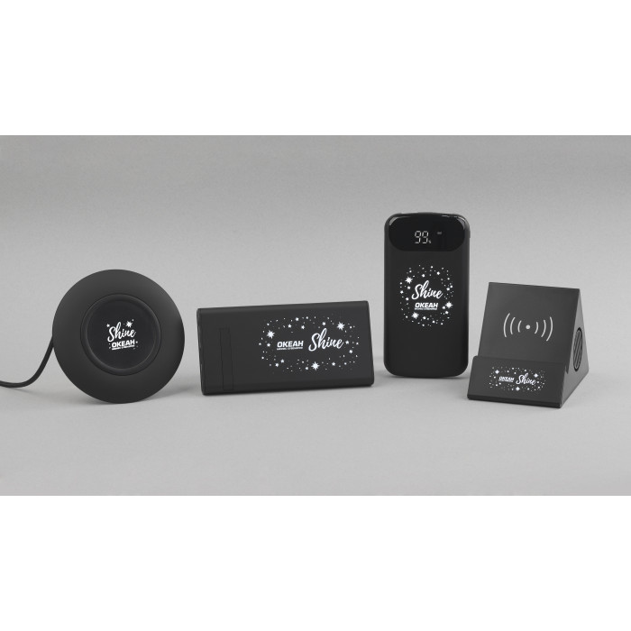 Беспроводное зарядное устройство "Eight SOFTTOUCH", 8000 mAh, с подсветкой логотипа и подставкой