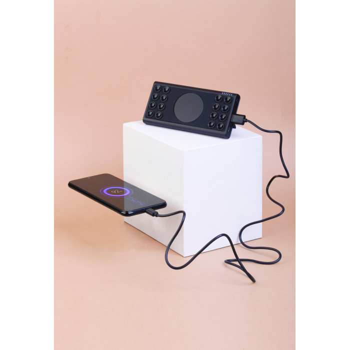 Беспроводное зарядное устройство "Eight SOFTTOUCH", 8000 mAh, с подсветкой логотипа и подставкой