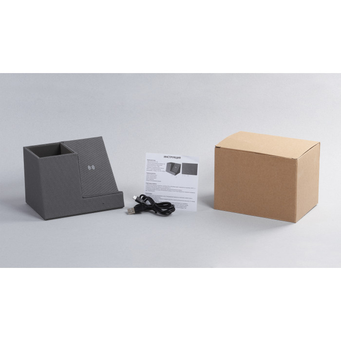 Карандашница "Cool Gray" с беспроводным зарядным устройством, переработанный пластик (RPET)