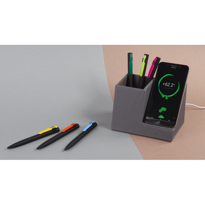 Карандашница "Cool Gray" с беспроводным зарядным устройством, переработанный пластик (RPET)