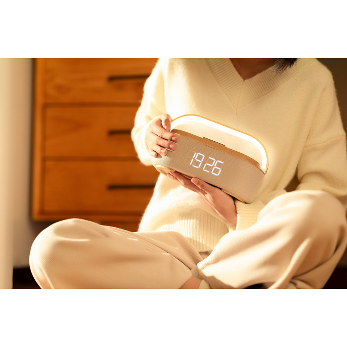 Bluetooth стерео-колонка "Smart Band" 10Вт (2х5Вт) с беспроводным (15W) ЗУ, лампой, часами, FM радио