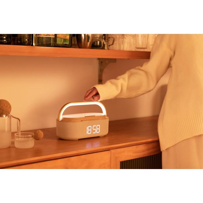 Bluetooth стерео-колонка "Smart Band" 10Вт (2х5Вт) с беспроводным (15W) ЗУ, лампой, часами, FM радио