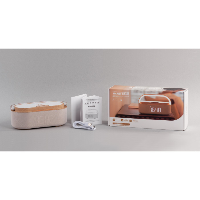 Bluetooth стерео-колонка "Smart Band" 10Вт (2х5Вт) с беспроводным (15W) ЗУ, лампой, часами, FM радио