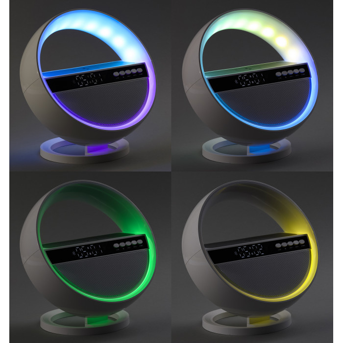 Bluetooth колонка "Smart Orb" 5Вт с беспроводным (15W) ЗУ, лампой, часами, FM радио