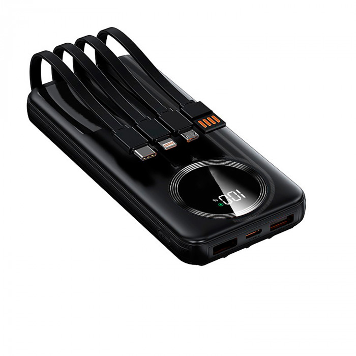 Зарядное устройство "Phantom" 10000 mAh с 4мя встроенными кабелями и цифровым индикатором заряда