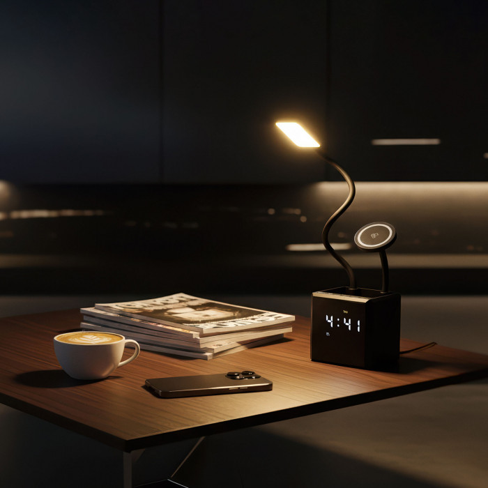 Лампа "Smart Flex" с беспроводным 3в1 (15W) ЗУ с MagSafe, часами, карандашницей и подсветкой логотипа