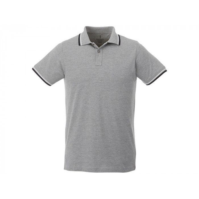 Мужская футболка поло Fairfield с коротким рукавом с проклейкой, серый меланж/темно-синий/белый