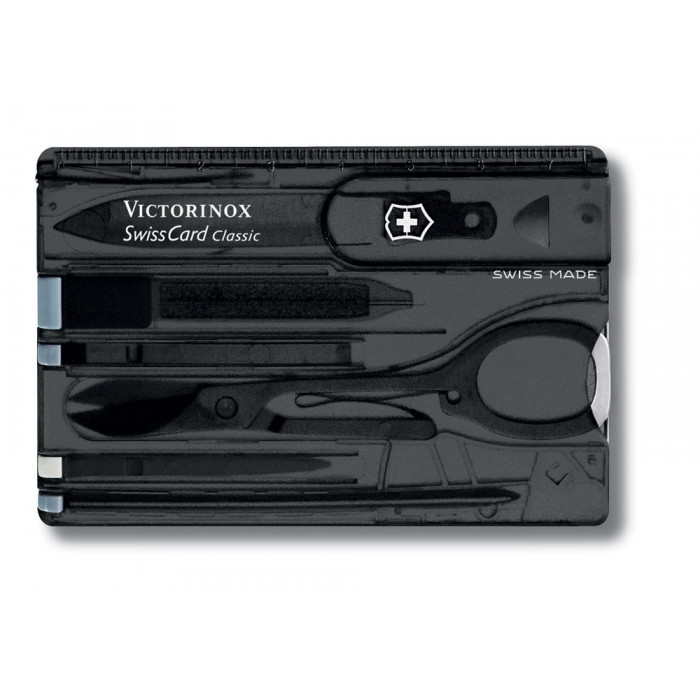 Швейцарская карточка VICTORINOX SwissCard Classic, 10 функций, полупрозрачная чёрная