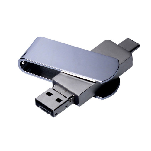 USB 2.0-флешка на 16 Гб поворотный механизм, c дополнительным разъемом Micro USB с одноцветным металлическим клипом