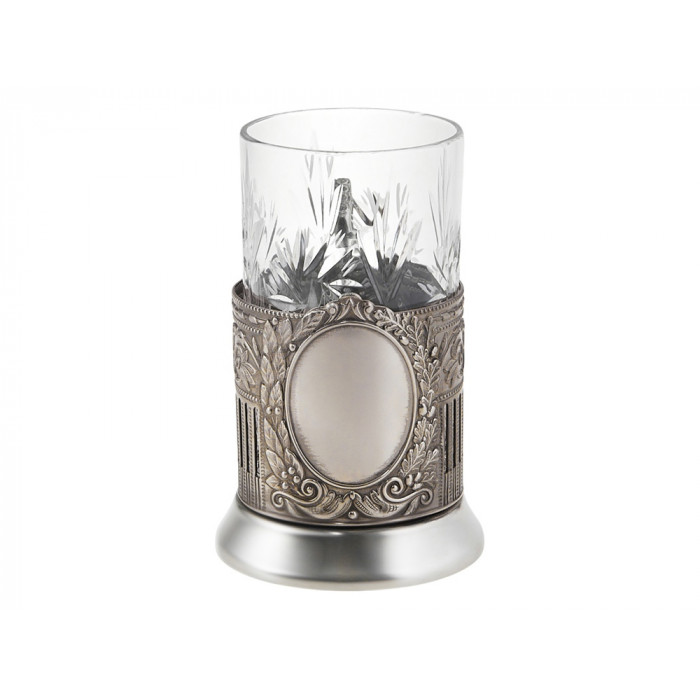 Чайный набор с подстаканником и фарфоровым чайником ЭГОИСТ-М, серебристый/белый