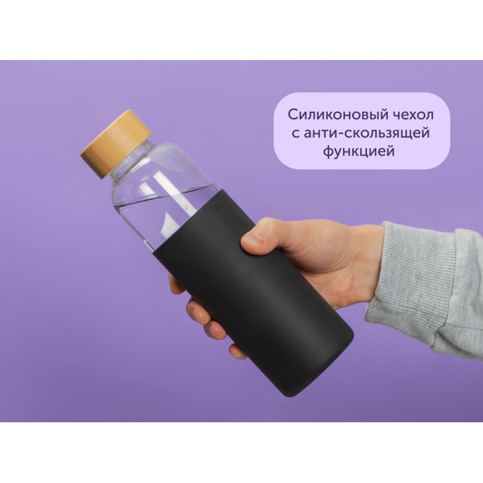 Бутылка для воды стеклянная Refine, в чехле, 550 мл, черный Бутылка для воды стеклянная Refine, в чехле, 550 мл, черный