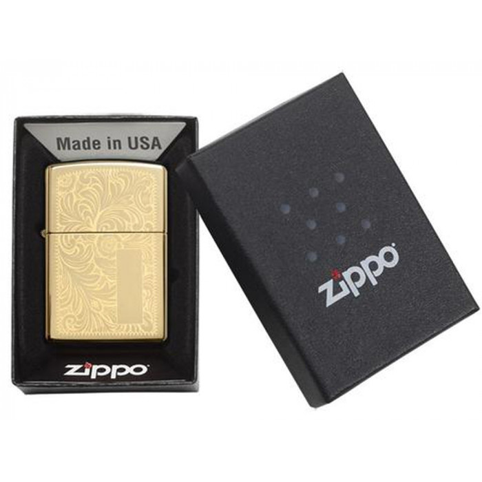 Зажигалка ZIPPO Venetian с покрытием High Polish Brass, латунь/сталь, золотистая, 38x13x57 мм